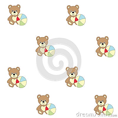 Seamless pattern with children`s toys. A vector picture with a bear and a ball Vector Illustration