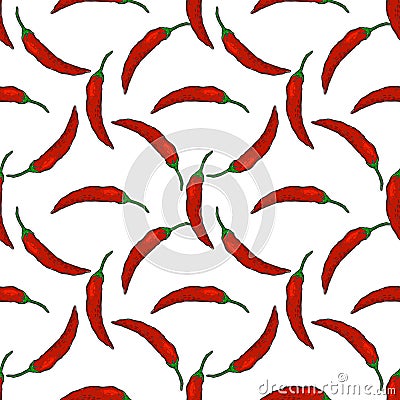 Seamless pattern chilli food decoration. Vegetarian tasty natural. Healthy diet Cartoon Illustration