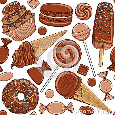 Seamless pattern with chocolate sweets. Vector Illustration