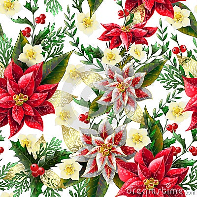 Seamless pattern with Christmas flowers. Vector, Vector Illustration