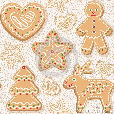 Seamless pattern with christmas ginger cookies Vector Illustration