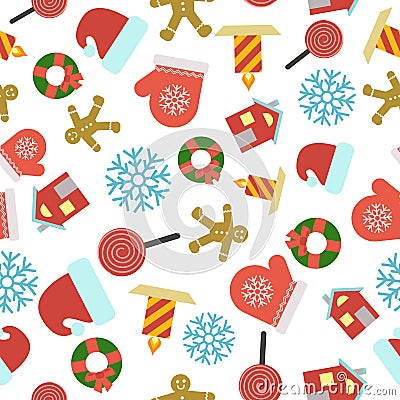 Seamless Pattern with Christmas icons Vector Illustration