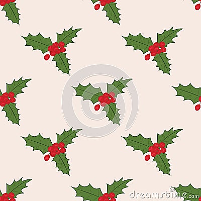 Seamless pattern with Christmas mistletoe Vector Illustration