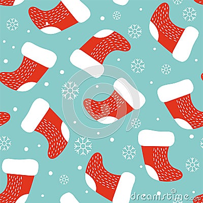 Seamless pattern with christmas socks. Christmas pattern. Vecto Vector Illustration