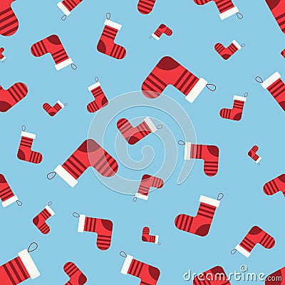 Seamless pattern with christmas socks. Vector illustration with fireplace sock. Christmas or New year backdrop Vector Illustration