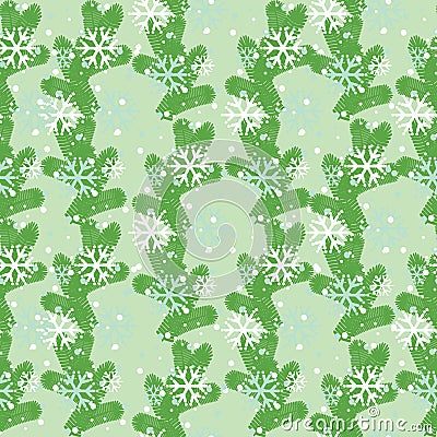 Seamless pattern Christmas tree branches and snowflakes Vector Illustration