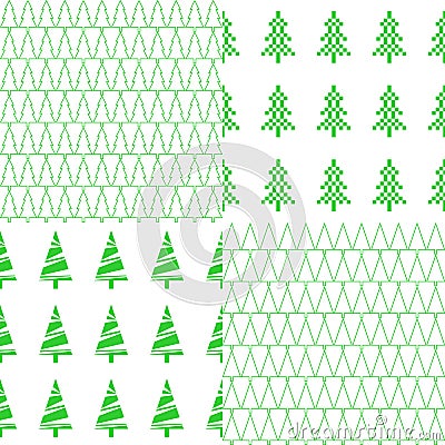 Seamless pattern with Christmas tree. A set of eight patterns. Vector. Stock Photo