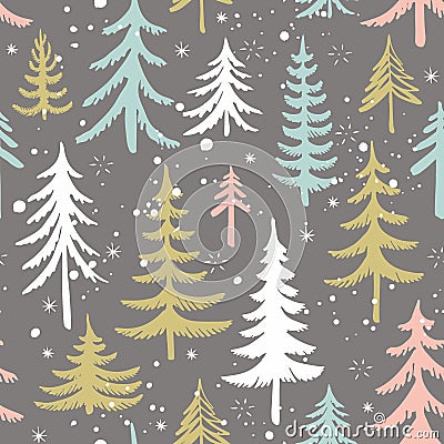 Seamless pattern with Christmas tree. Stylized winter forest. Vector background. Vector Illustration