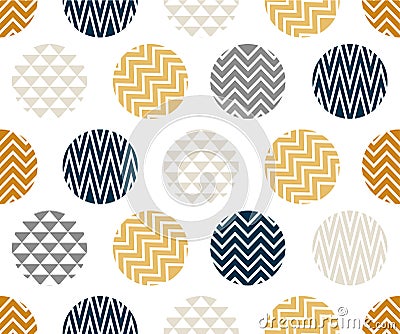 Seamless pattern with circle of zigzag lines, gold, blue and black color on white background Stock Photo