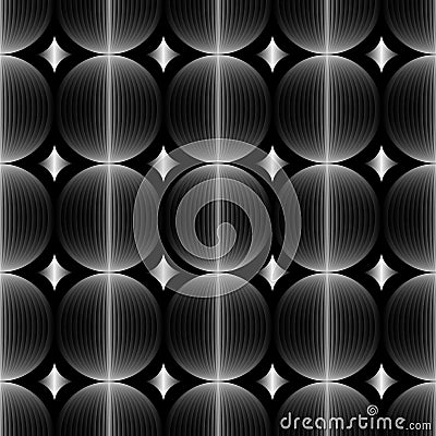 Seamless pattern with circles and diamonds on black background. Vector Illustration