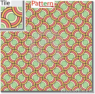 Seamless pattern of circular rings or disks which are overlapped Vector Illustration