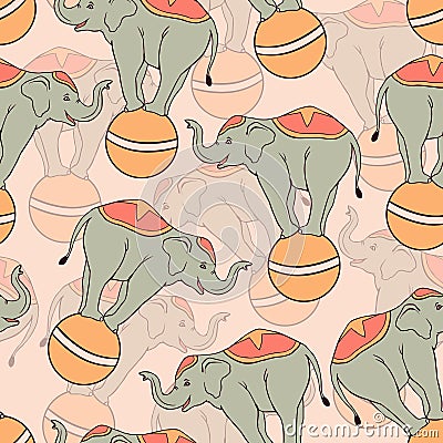 Seamless pattern with circus elephants Vector Illustration