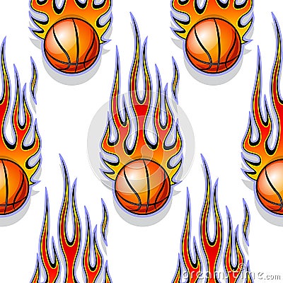 Seamless pattern with classic tribal flames and basketball. Vector Illustration