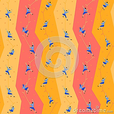 Seamless pattern with climbers on climbing wall. Vector Illustration