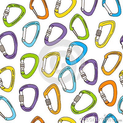 Seamless pattern with climbing carabiners Vector Illustration