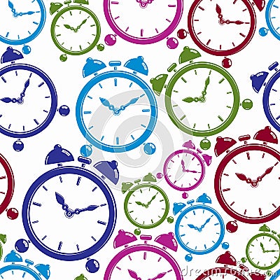 Seamless pattern with clocks, wake up idea. Simple timers, class Vector Illustration