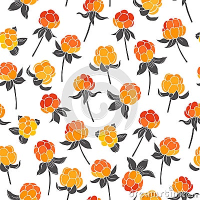 Seamless pattern with cloudberry on a white background. Stock Photo