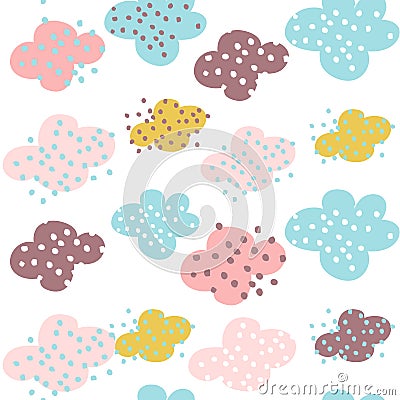 Seamless pattern with clouds and hand drawn shapes. Creative childish background for fabric, textile Stock Photo
