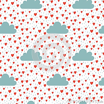 Seamless pattern with clouds and hearts for Valentines day Vector Illustration