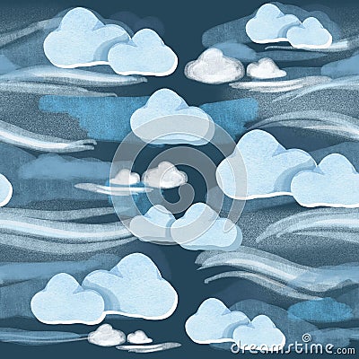 Seamless pattern. Clouds stars weather objects pastel tone colors Stock Photo