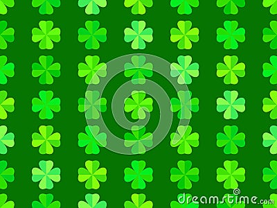 Seamless pattern with clovers for St. Patrick's Day. The four-leaf clover is green, a symbol of good luck. Background for Vector Illustration