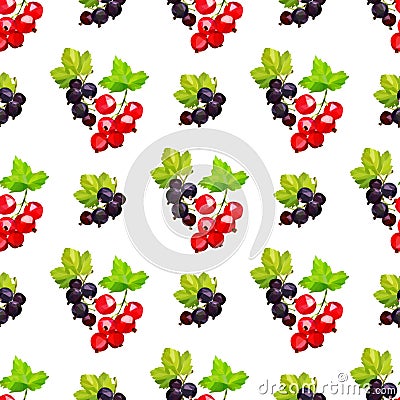 Seamless pattern of clusters of berries of red currant and black smrodina on a branch in low poly style on a white background Stock Photo