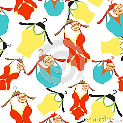 seamless pattern coat hanger with a bathing suit, T-shirt. vector illustration Vector Illustration