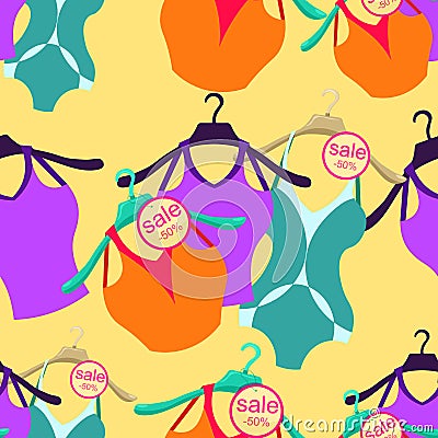 seamless pattern coat hanger with a bathing suit, T-shirt. vector illustration Vector Illustration