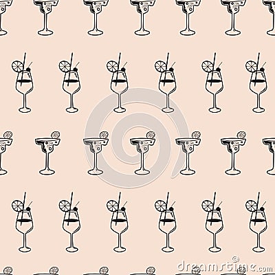 Seamless pattern Cocktail beverages sketch background Vector Illustration