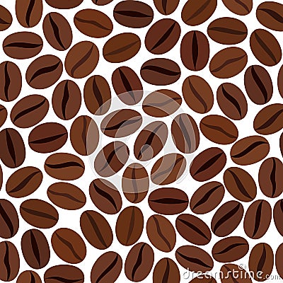 Seamless pattern with coffee beans isolated on a white background. It can be used for printing on fabric, wallpaper, wrapping Vector Illustration