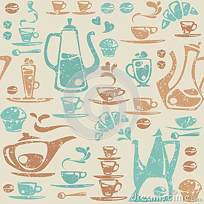 Seamless pattern with coffee elements. Vector Illustration