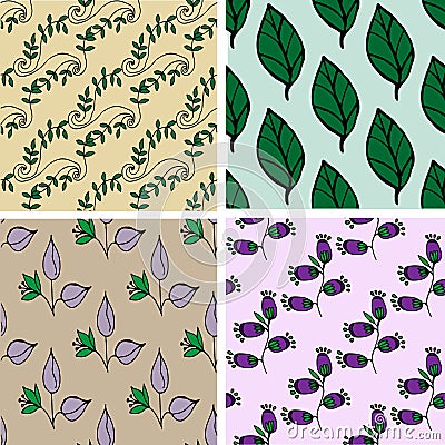 Seamless pattern collection with flowers and leafs Vector Illustration