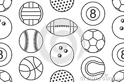 Seamless pattern with collection of Sports Balls Vector Illustration