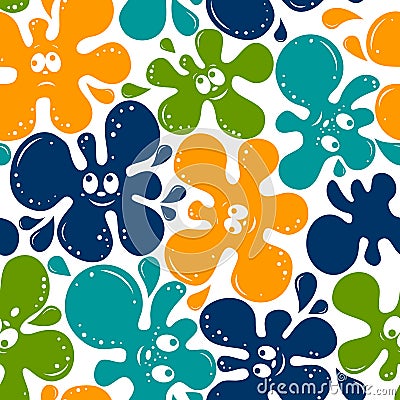 Seamless pattern of color blots with smile face Vector Illustration