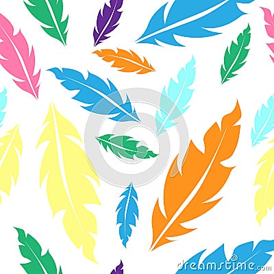 Seamless pattern with color feathers Vector Illustration