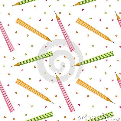 Seamless pattern with color pencils. Hand drawn vector illustration with cryons, paints, palette, brush. Back to school. Vector Illustration