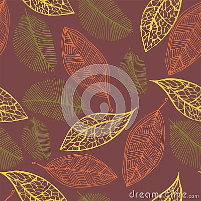 Seamless pattern with colored autumn leaves Vector Illustration