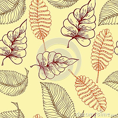 Seamless pattern with colored autumn leaves Stock Photo