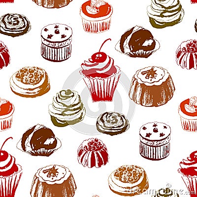 Seamless pattern with colored cakes. Vector illustration Stock Photo