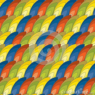 Seamless pattern of colored feathers Vector Illustration