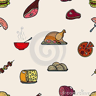 Seamless pattern colored food icons. Vector Illustration