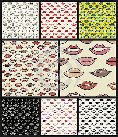 Seamless pattern with colored lips. Vector Illustration