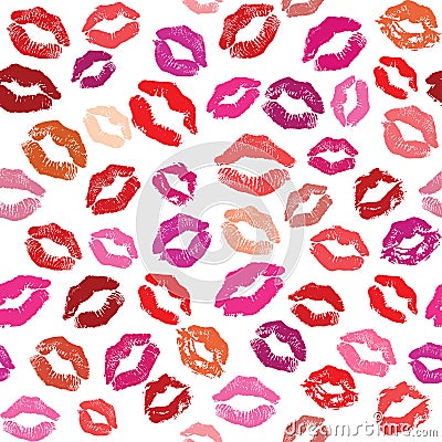 Seamless pattern with colored lipstick kisses. Imprints of lips Vector Illustration