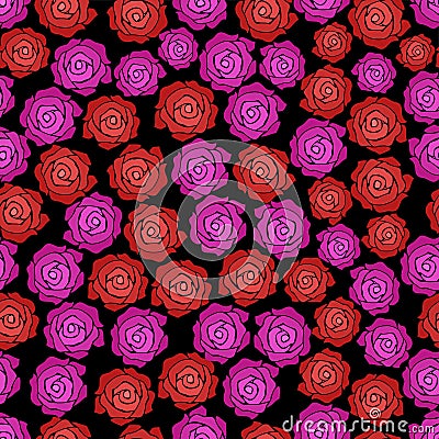 Seamless pattern with colored roses. Vector Illustration