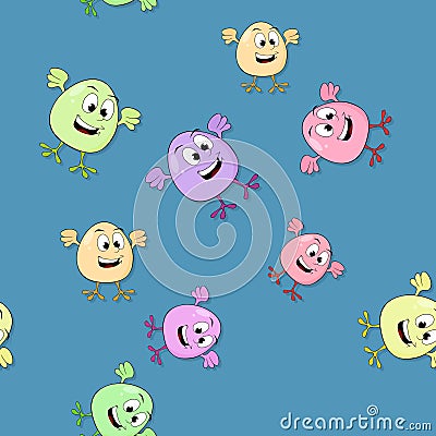 Seamless pattern with colored smiling eggs Stock Photo