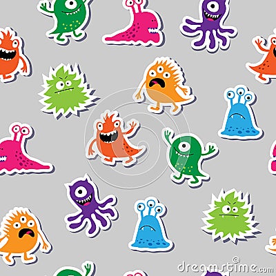 Seamless pattern with colorful appliques monsters Vector Illustration