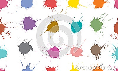 Seamless pattern of colorful blots, splats. Paint splash. Vector illustration Vector Illustration