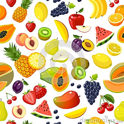Seamless pattern with colorful cartoon fruits Vector Illustration