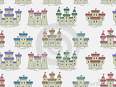 Seamless pattern with Colorful castles and fortresses Vector Illustration
