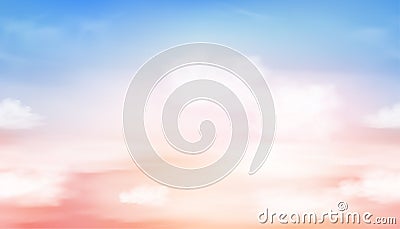 Seamless pattern Colorful cloudy sky with fluffy cloud pastel tone in blue,pink and orange in morning,Fantasy magical sunset sky Vector Illustration